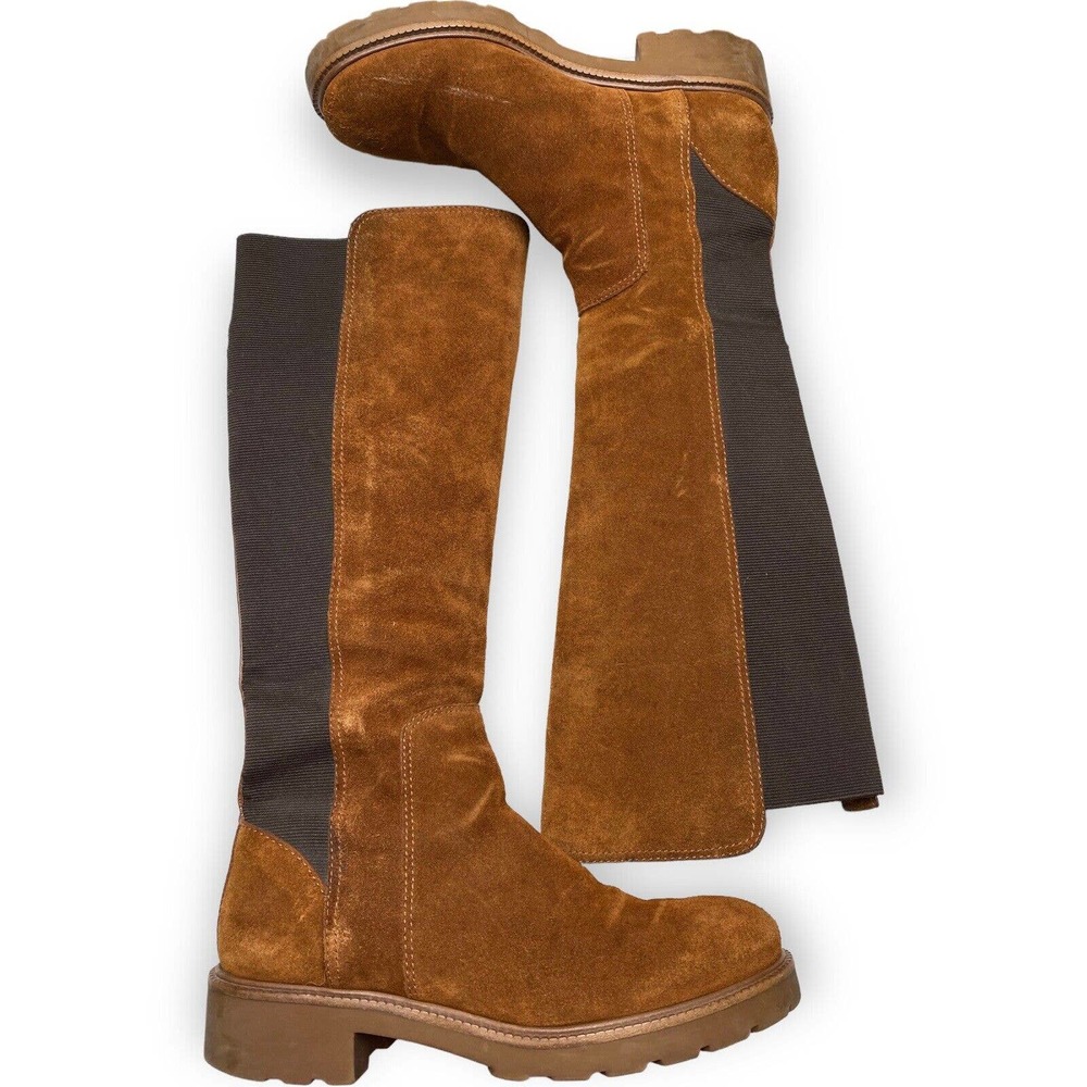 Tory Burch Landon Suede Lug Sole Tall Knee High Boots Brown Size 8